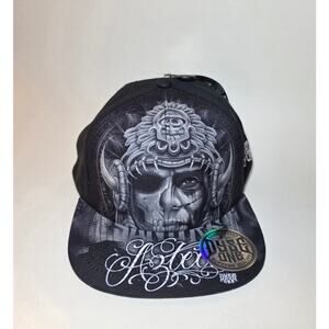 Dyse One Mens Snapback Hat Black Graphic Skull Aztec OSFM NWT